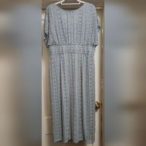 Mac Duggal Light Blue Silver Beaded Glittering Midi Dress Sz 12 🦚RN #41488🦚